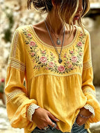 Isra - Blusa Estilo Bohemio Bordada Con Flores