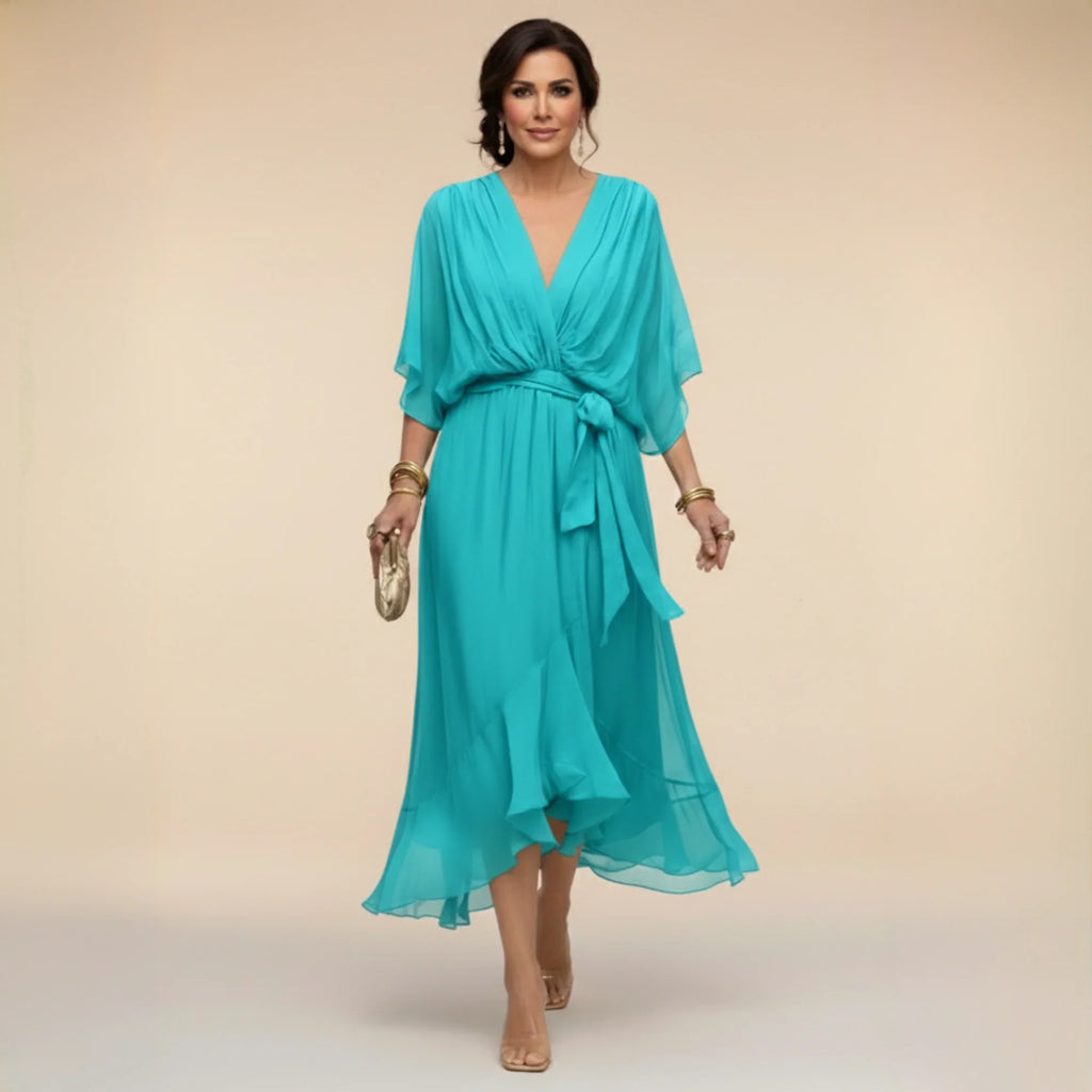 Fabienne - Vestido de Noche Fluido Ajustado de Chifón