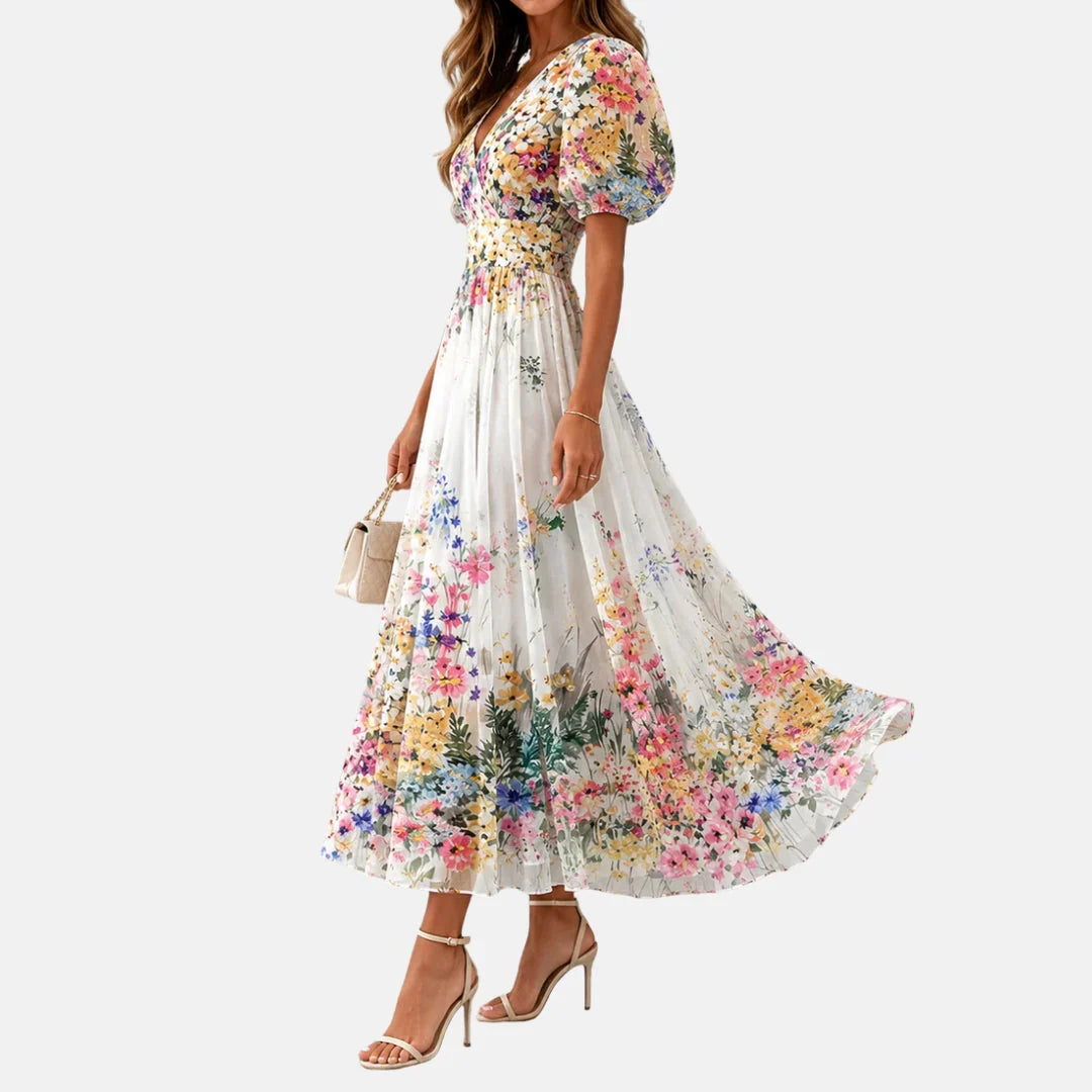 Floriel - Vestido Midi con Estampado Floral Femenino