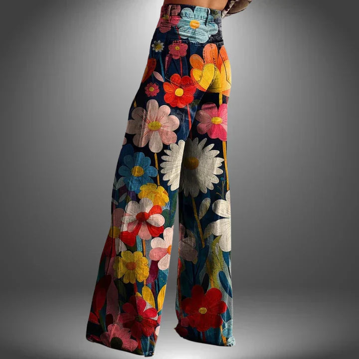 Eloise - Pantalones de Cintura Alta con Estampado Floral