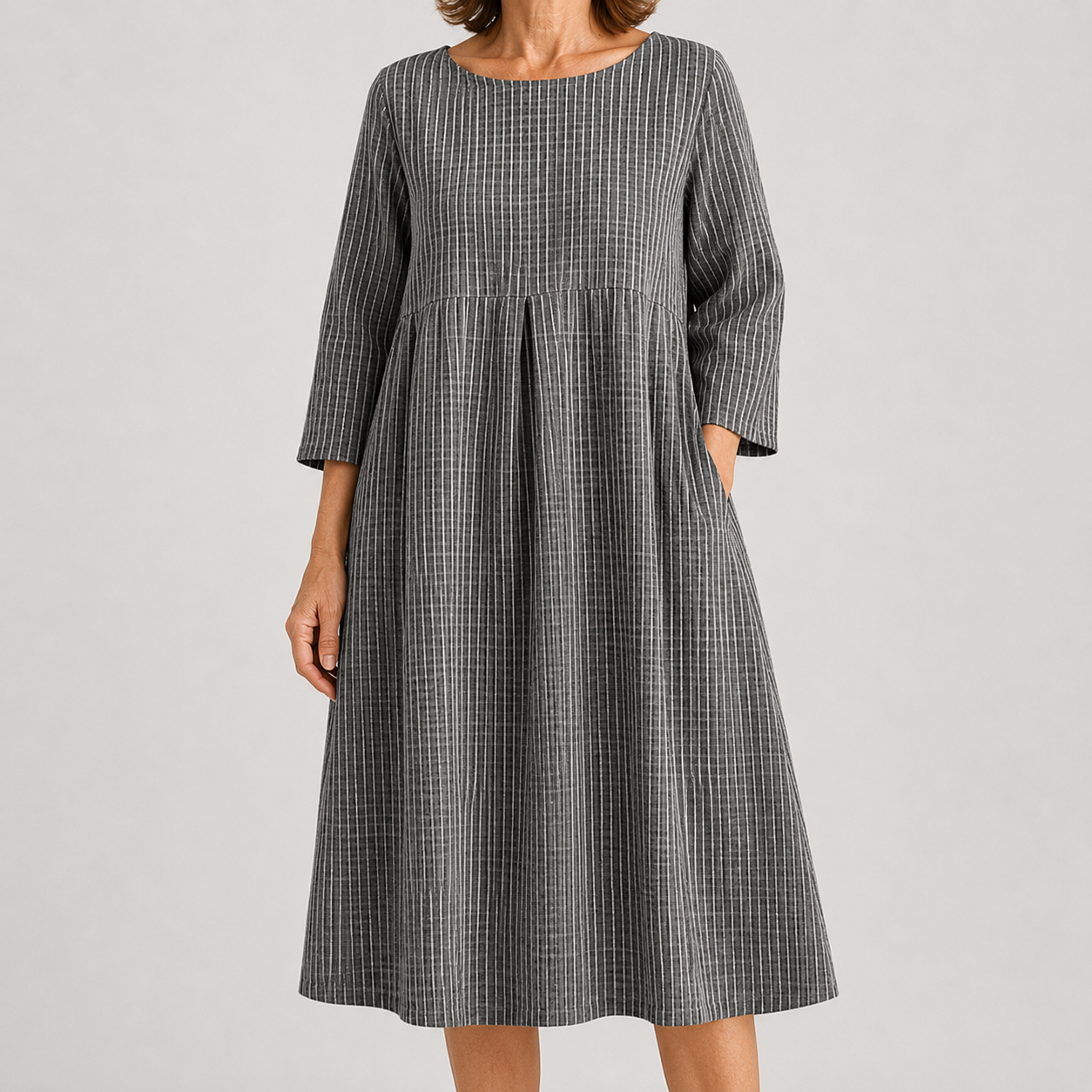 Vestido Holgado de Rayas Elegantes con Bolsillos