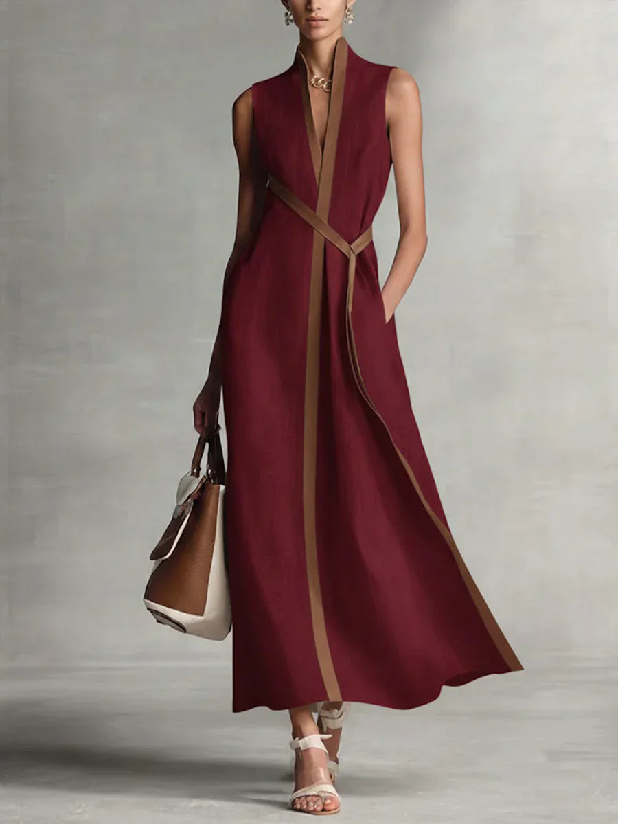 Maram - Vestido Maxi de Lino Sofisticado con Cinturón