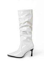 Botas de Cuero Sintético con Pliegues y Punta Afila
