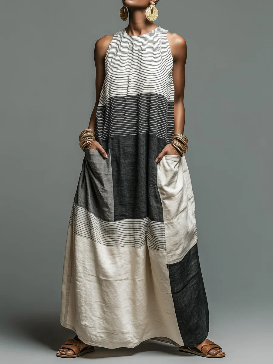 Beryl - Vestido Maxi de Patchwork a Rayas