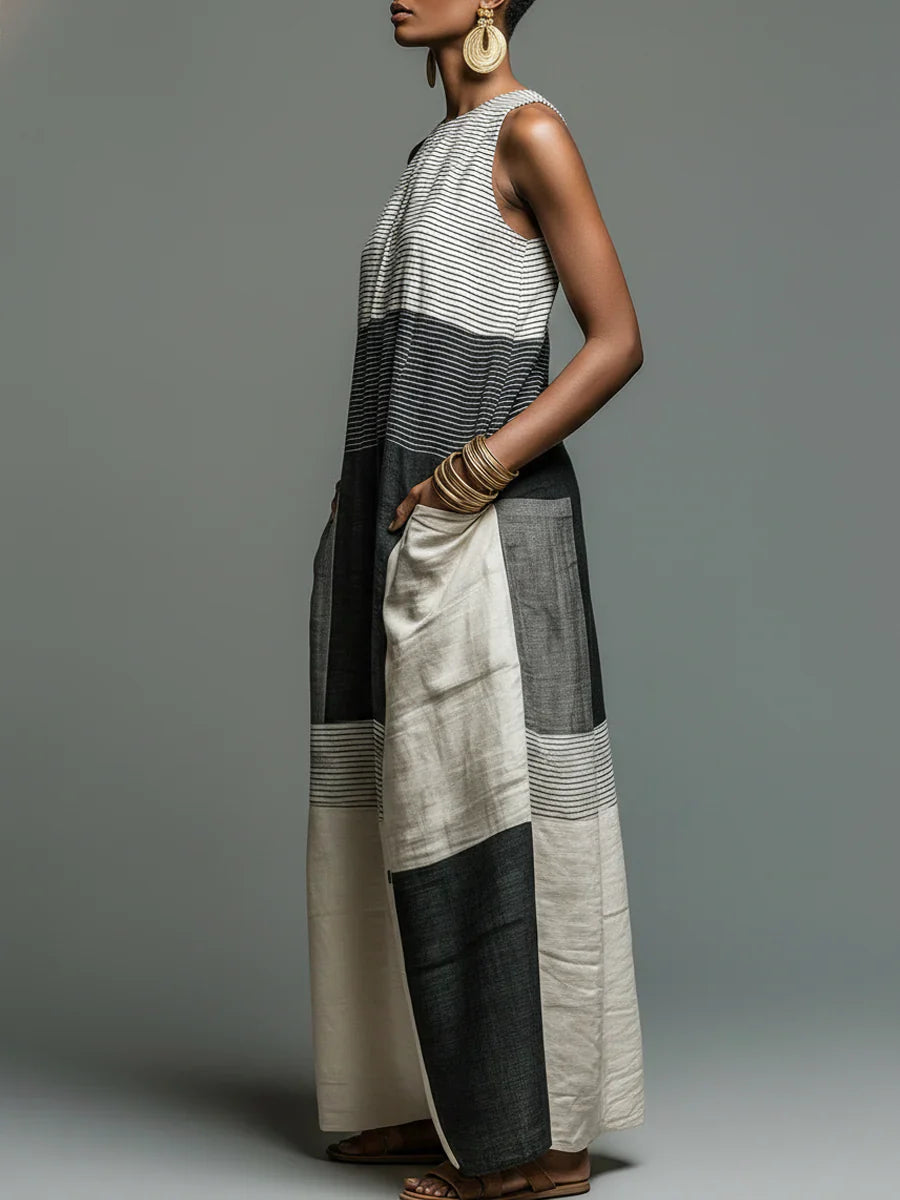 Beryl - Vestido Maxi de Patchwork a Rayas