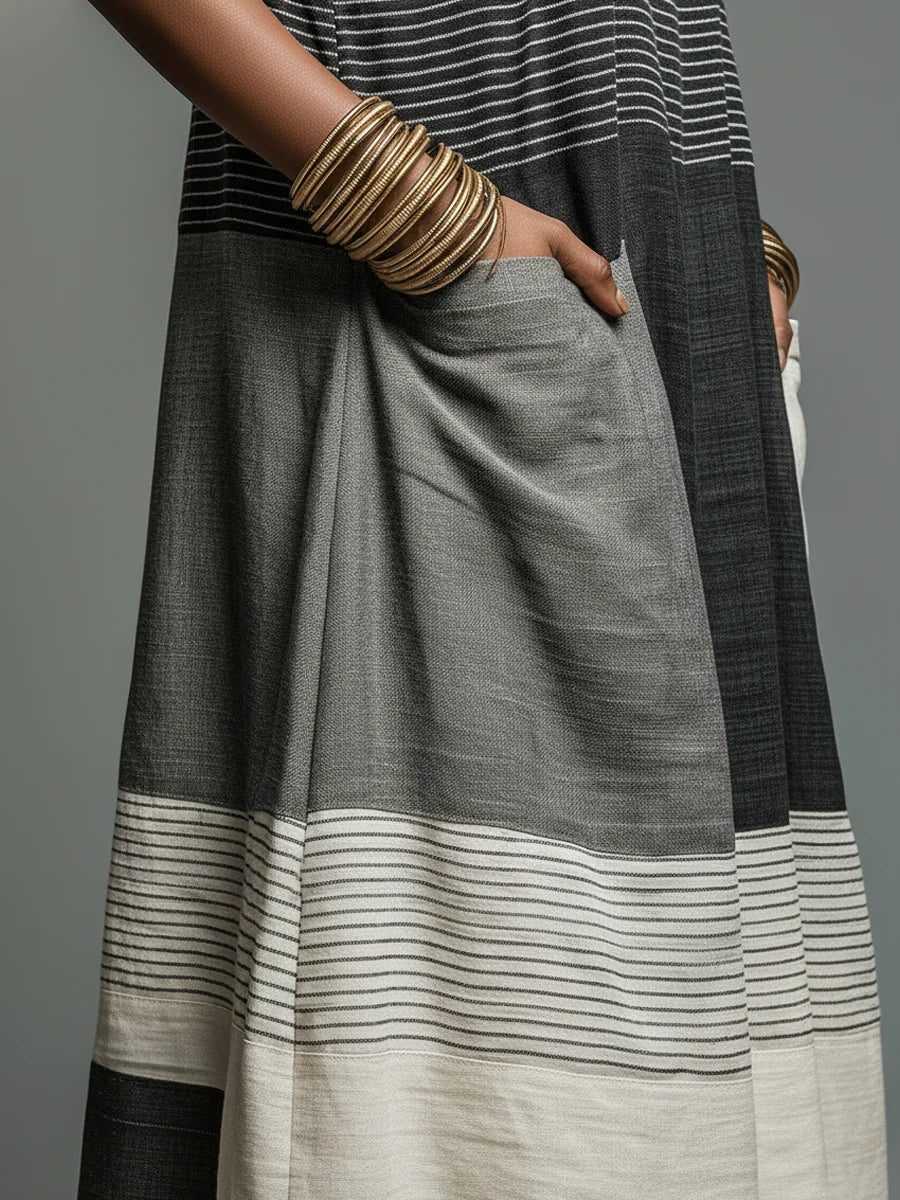 Beryl - Vestido Maxi de Patchwork a Rayas