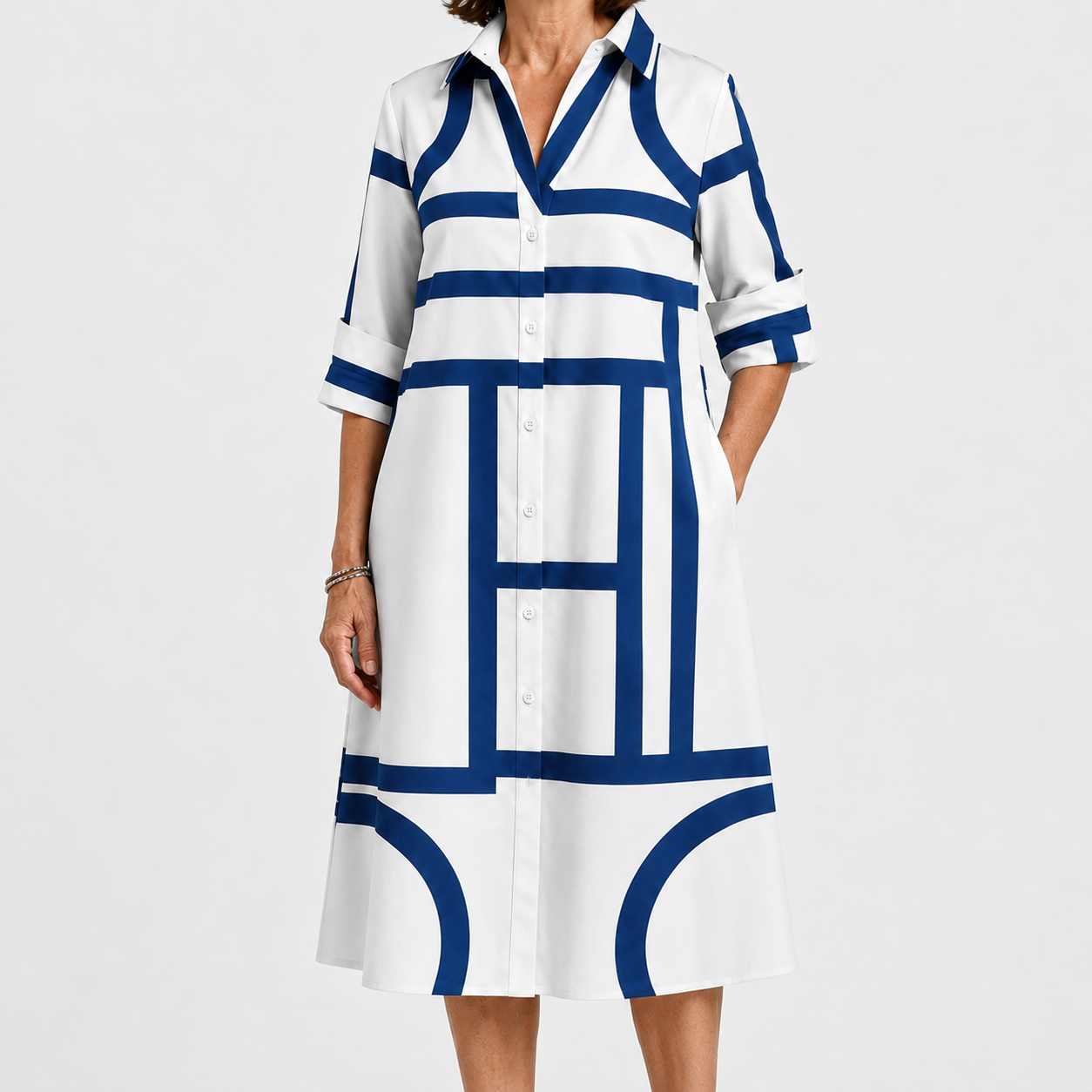 Vestido Camisero Geométrico Elegante