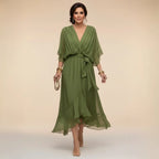 Fabienne - Vestido de Noche Fluido Ajustado de Chifón