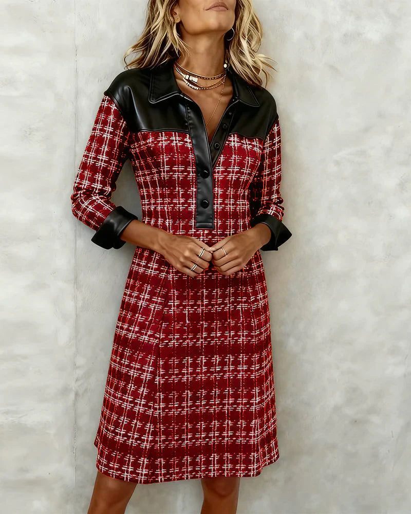 Naliana - Vestido De Tweed De Alta Calidad Con Cuello De Camisa