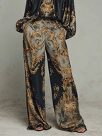 Conjunto Retro Estampado Barroco Escote en V Corte Relajado