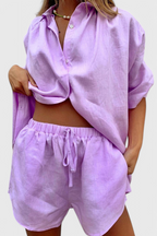 Anika Conjunto de Dos Piezas con Camisa de Botones y Pantalones Cortos con Cuerda