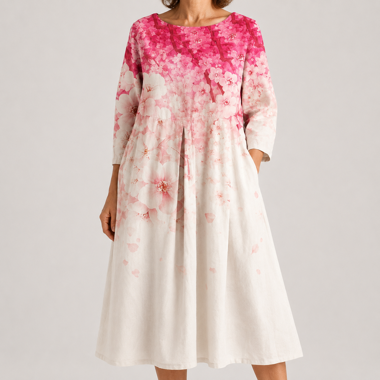 Vestido Midi Floral Rosa de Comodidad Elegante