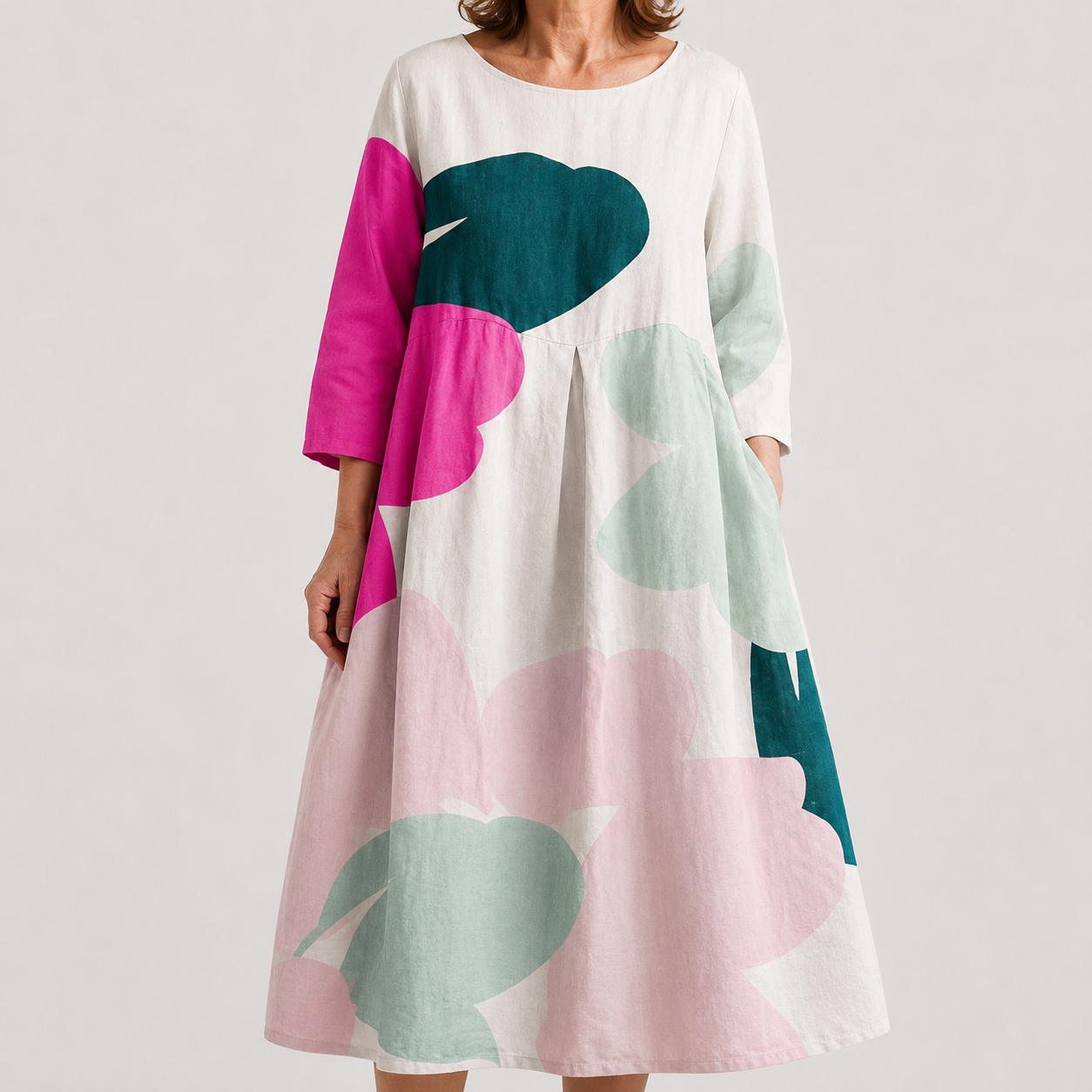 Vestido Midi Floral Artístico de Comodidad Refinada
