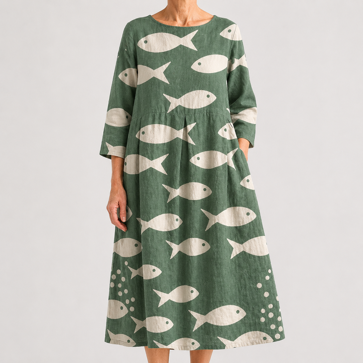 Vestido Midi Estampado Marino de Comodidad Natural
