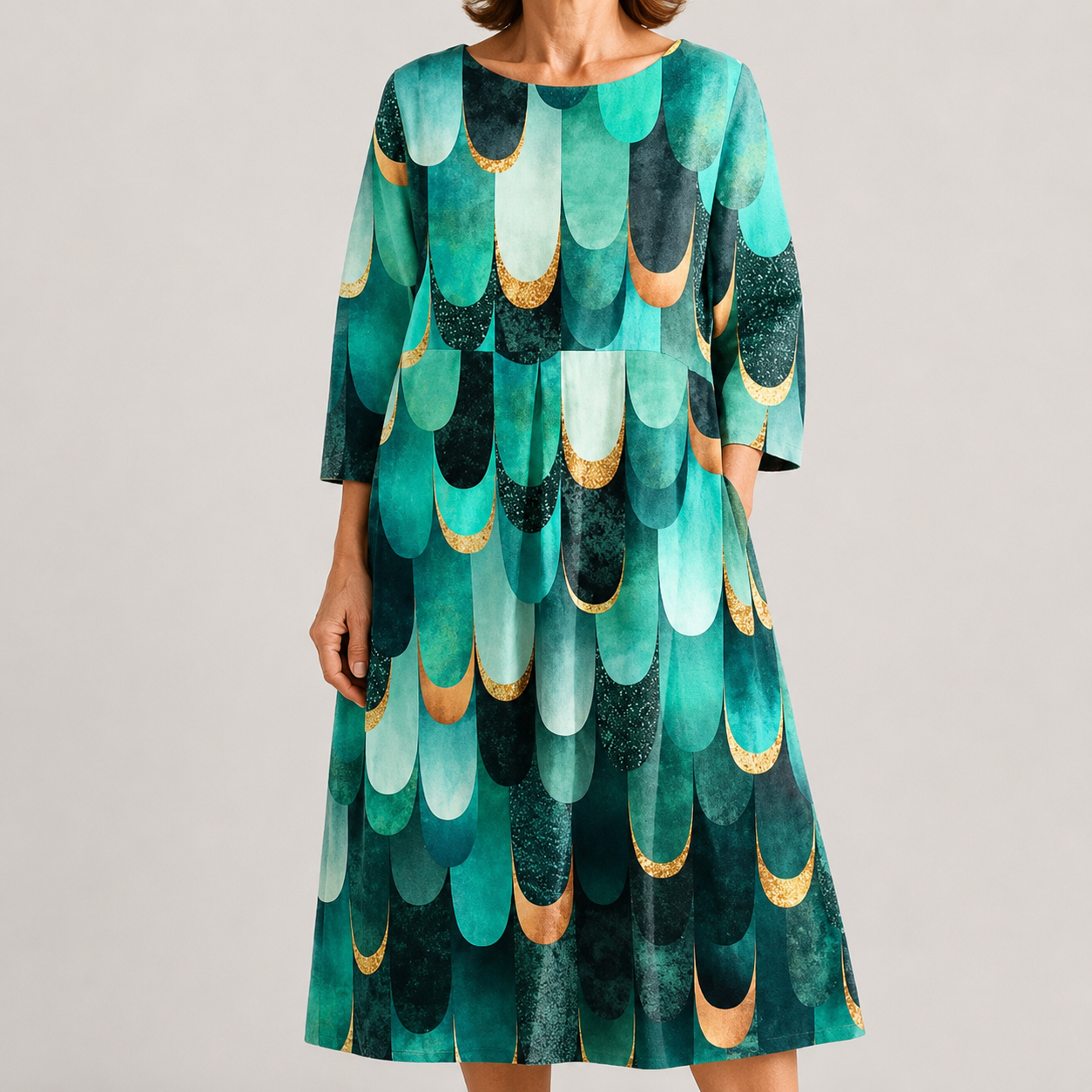 Vestido Midi Esmeralda de Estilo Elegante y Holgado