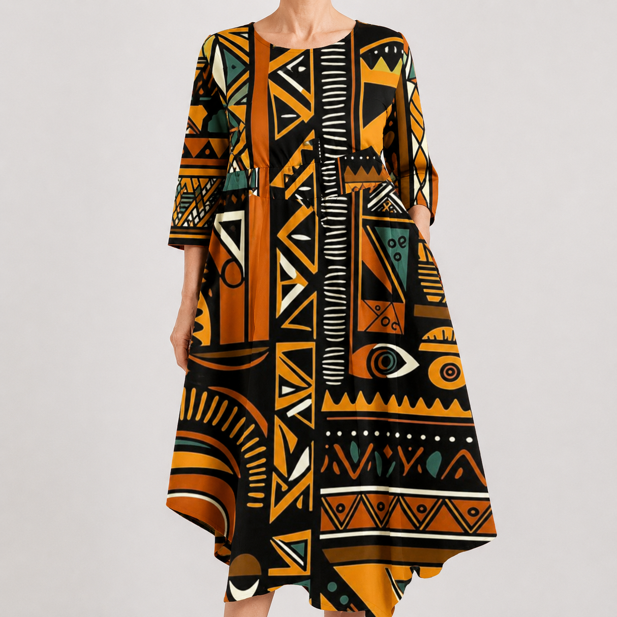 Vestido Midi Artístico con Estampado Geométrico