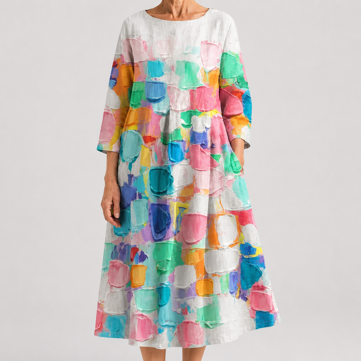 Vestido Midi Artístico Efecto Acuarela