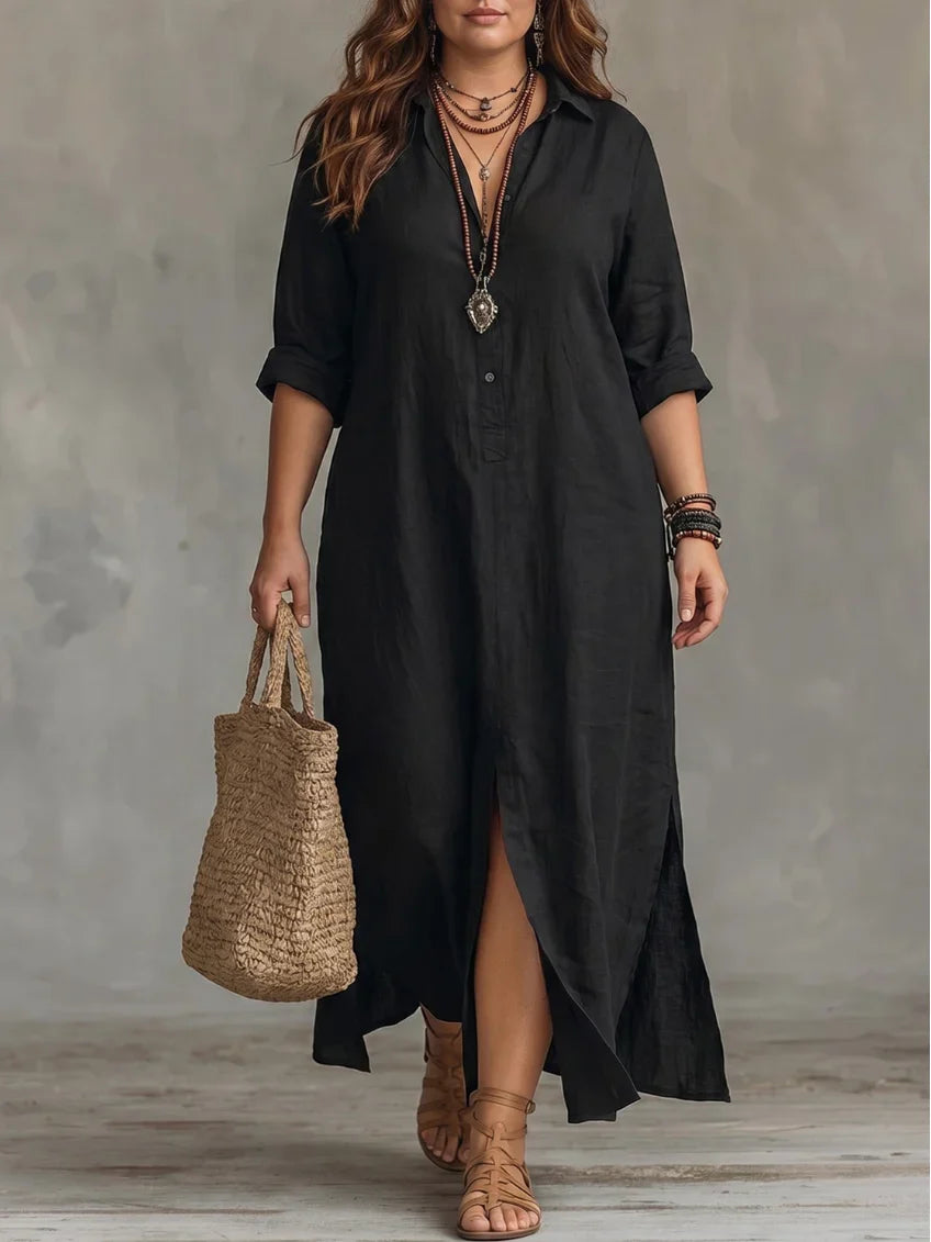 Whitney - Vestido Maxi Camisero con Abertura