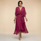Fabienne - Vestido de Noche Fluido Ajustado de Chifón