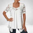 Yolaine - Blusa Femenina con Chaqueta Floral Bordada