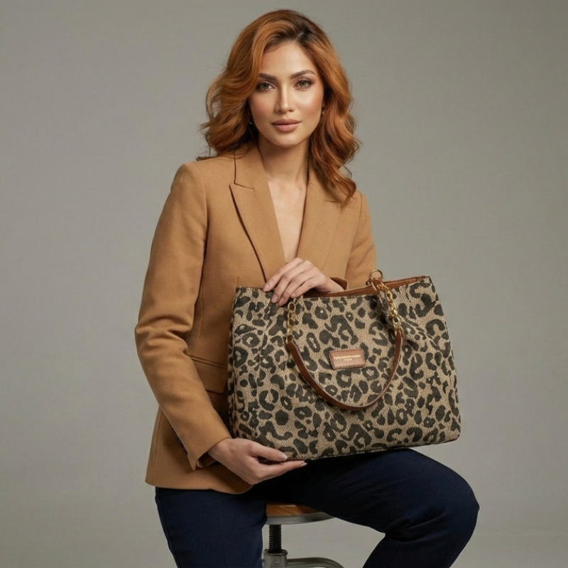 Luna Soler – Bolso Olivia de lona con estampado leopardo