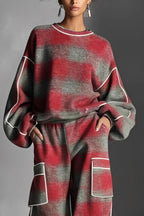 Conjunto Deportivo a Cuadros Rojo y Gris con Contraste