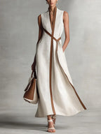 Maram - Vestido Maxi de Lino Sofisticado con Cinturón