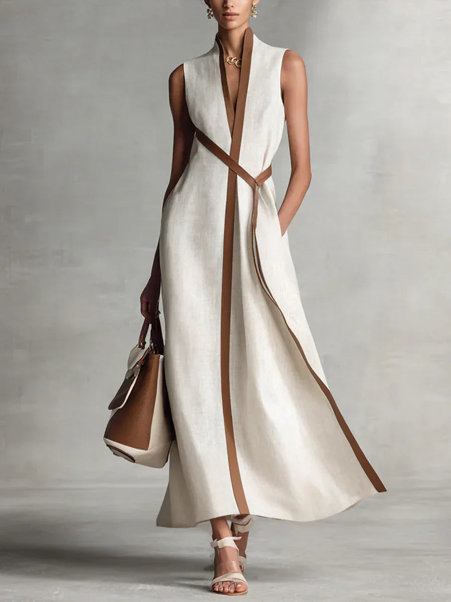 Maram - Vestido Maxi de Lino Sofisticado con Cinturón