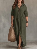 Whitney - Vestido Maxi Camisero con Abertura