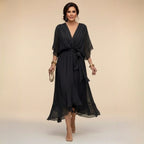 Fabienne - Vestido de Noche Fluido Ajustado de Chifón