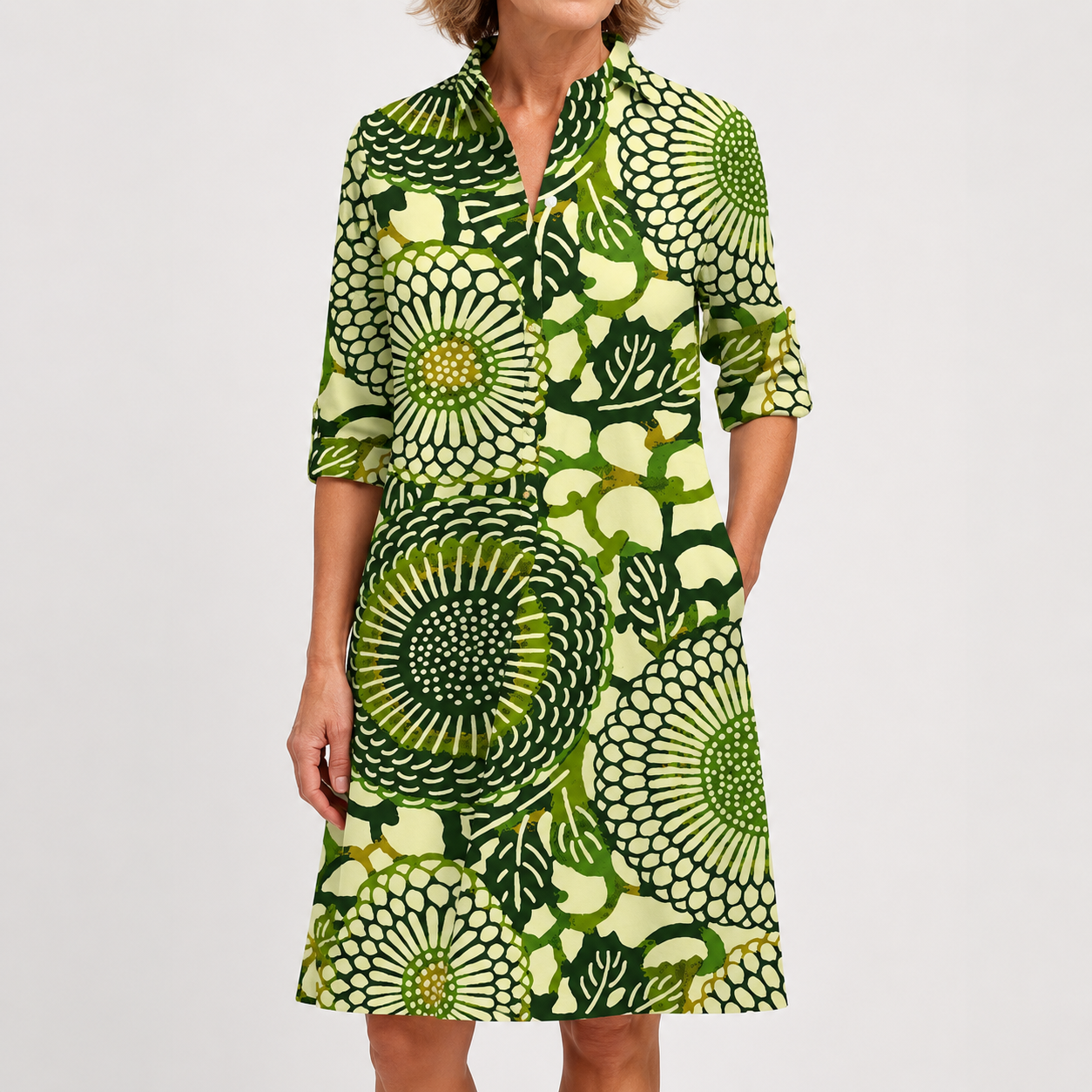 Vestido Camisero Floral Verde