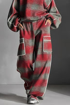 Conjunto Deportivo a Cuadros Rojo y Gris con Contraste
