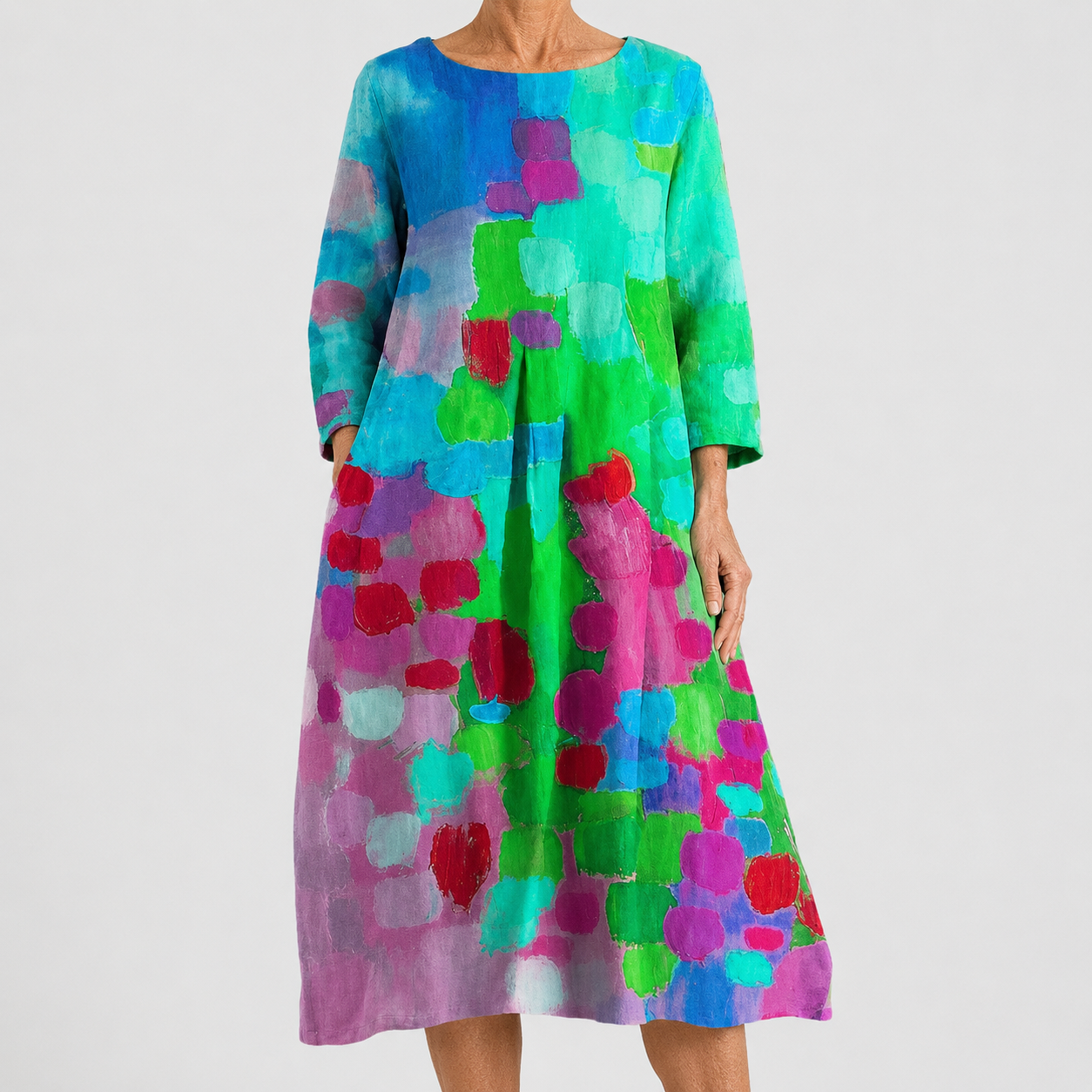 Vestido Pilar Holgado con Estampado Artístico