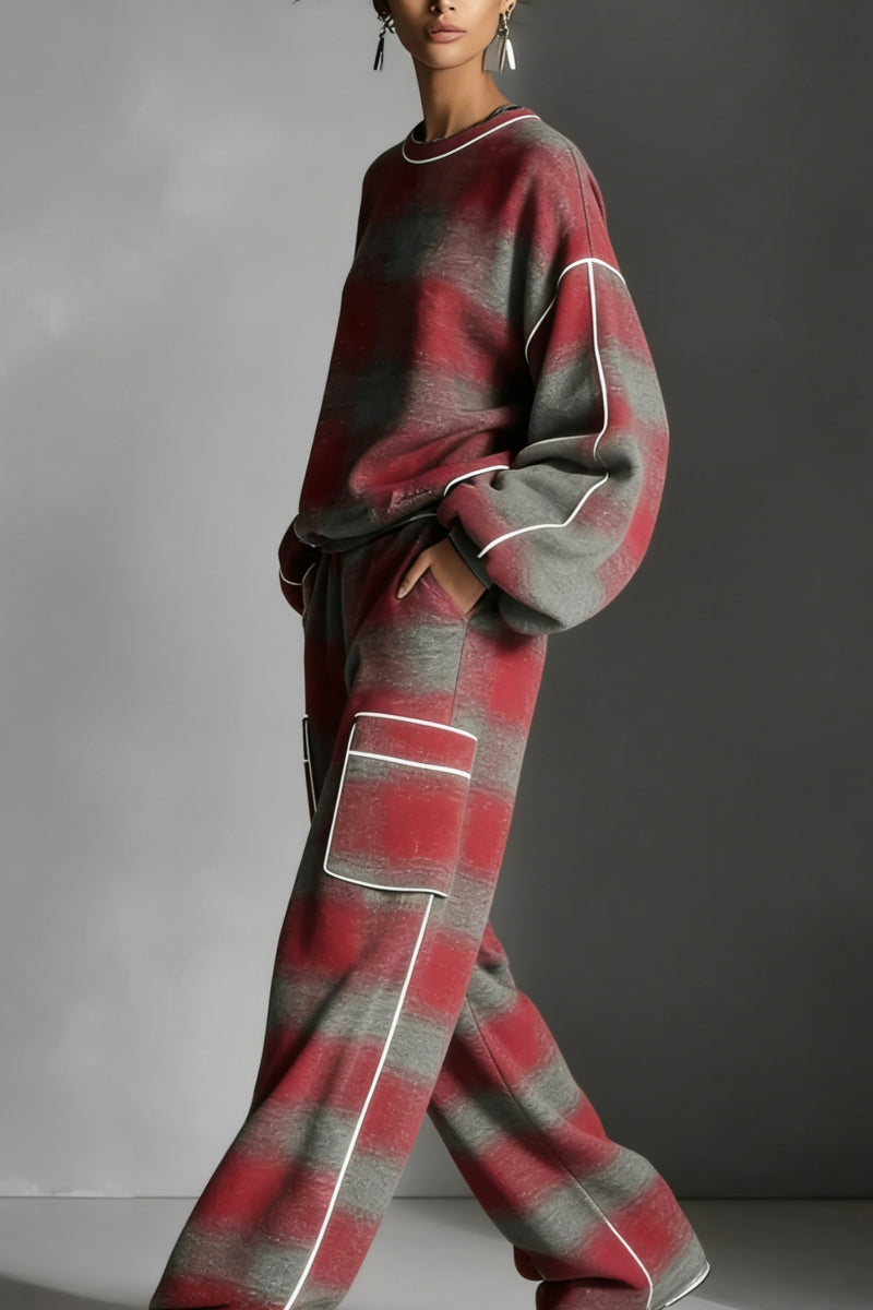 Conjunto Deportivo a Cuadros Rojo y Gris con Contraste
