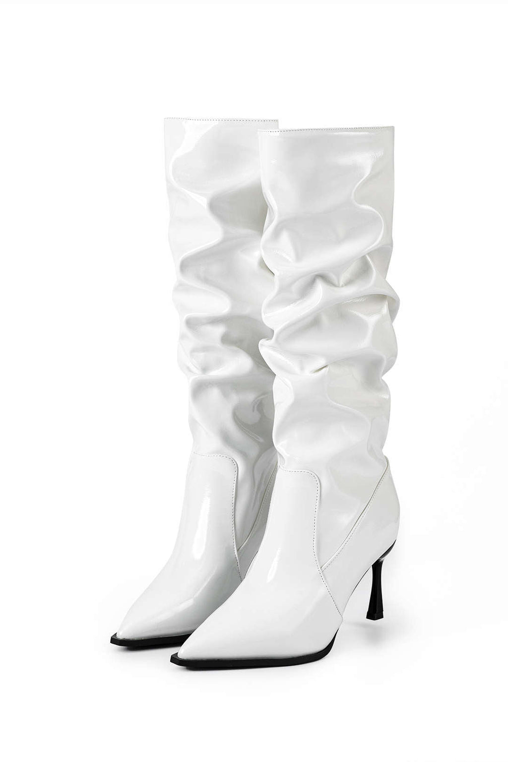 Botas de Cuero Sintético con Pliegues y Punta Afila