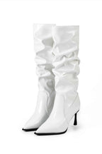 Botas de Cuero Sintético con Pliegues y Punta Afila