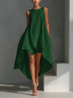 Renia - Vestido de Algodón Fluido de Longitud Asimétrica