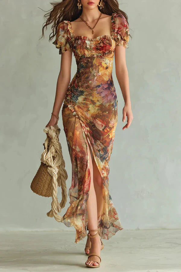 Florie - Vestido Floral Elegante con Abertura Romántica