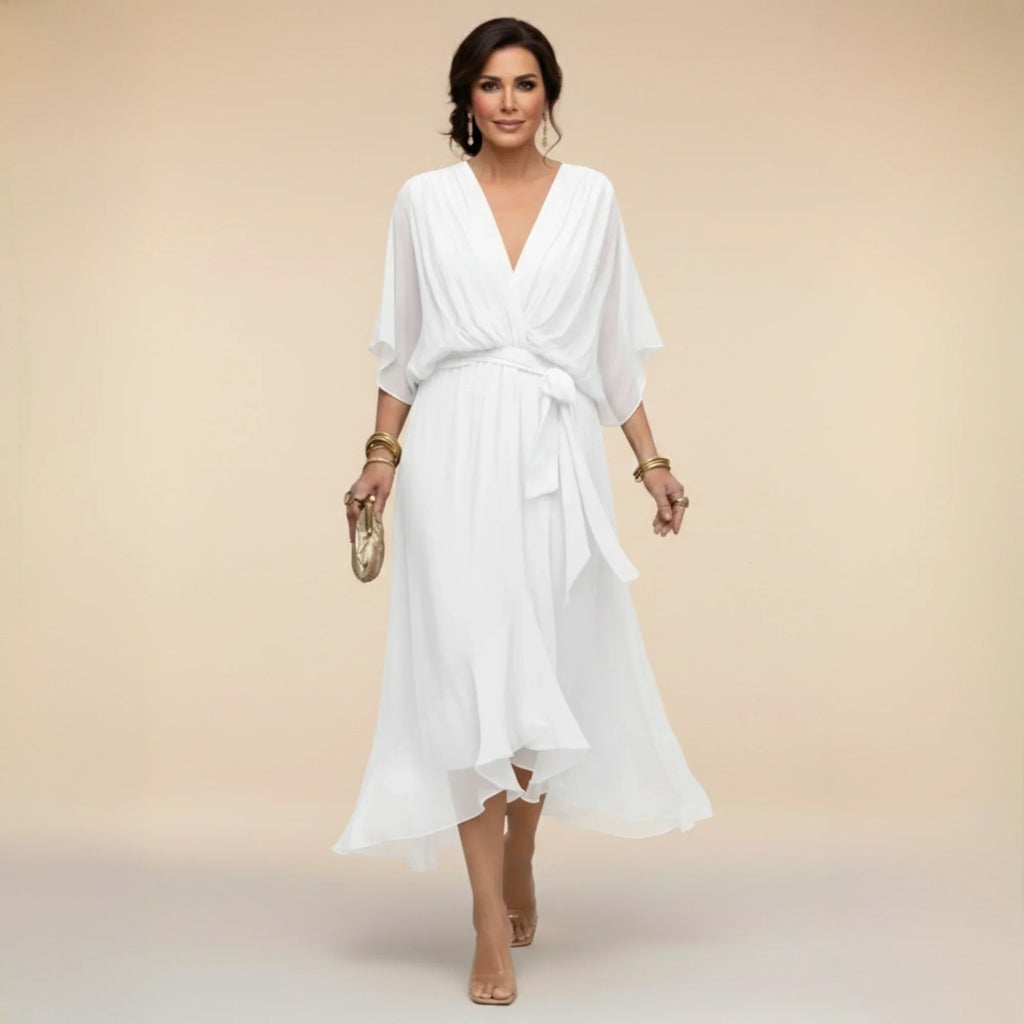 Fabienne - Vestido de Noche Fluido Ajustado de Chifón