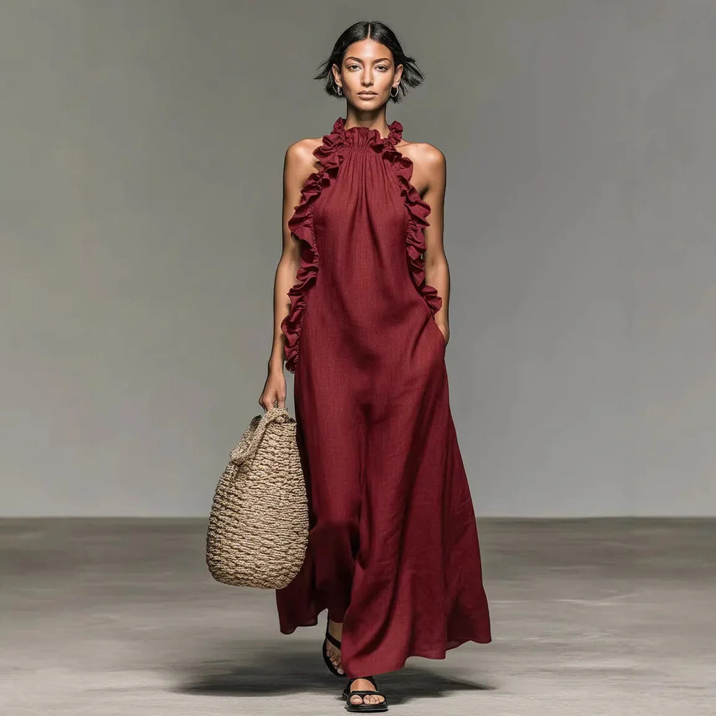 Bluma - Vestido Maxi Bohemio de Algodón con Volantes