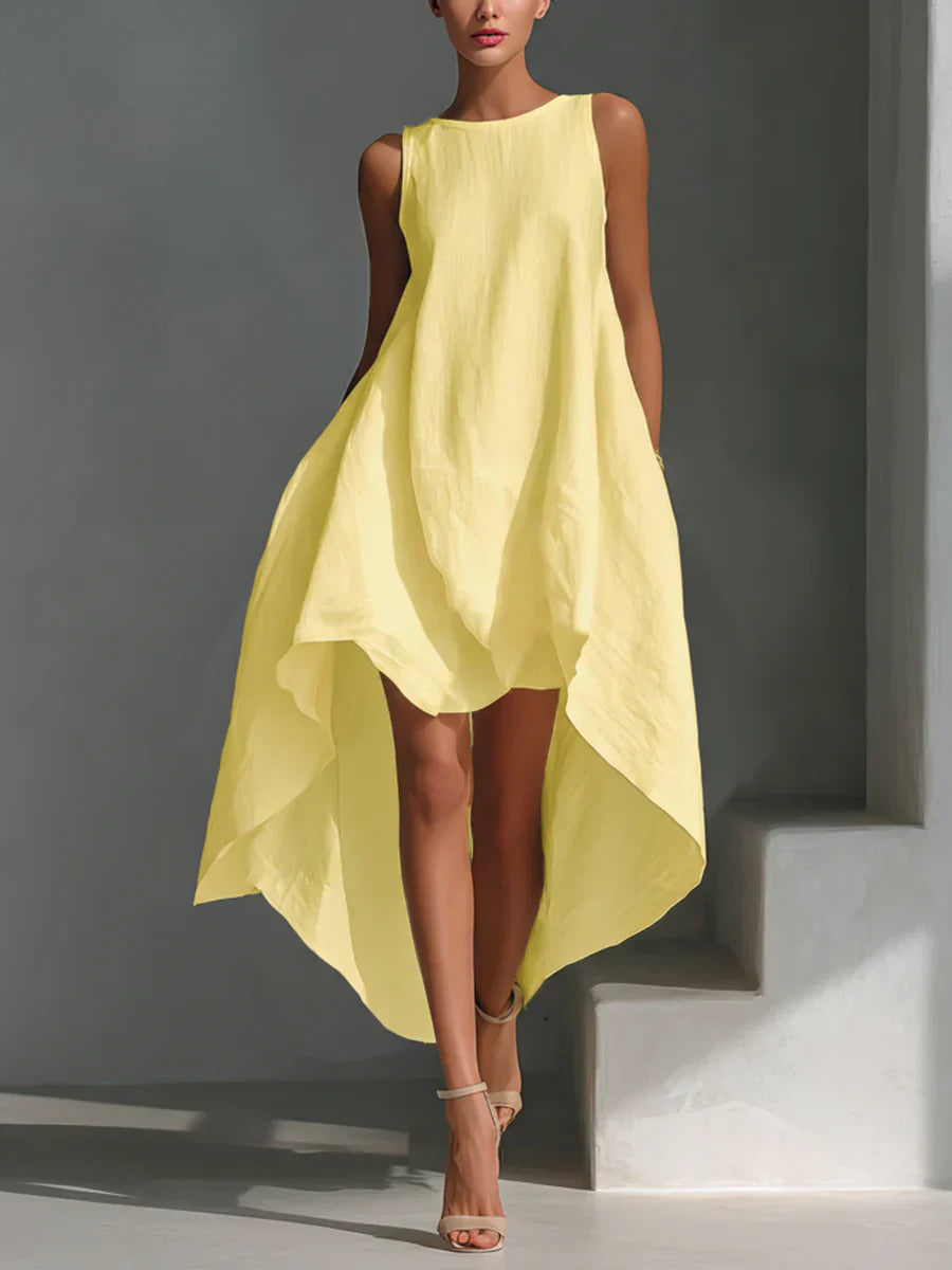 Renia - Vestido de Algodón Fluido de Longitud Asimétrica