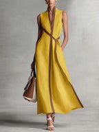 Maram - Vestido Maxi de Lino Sofisticado con Cinturón