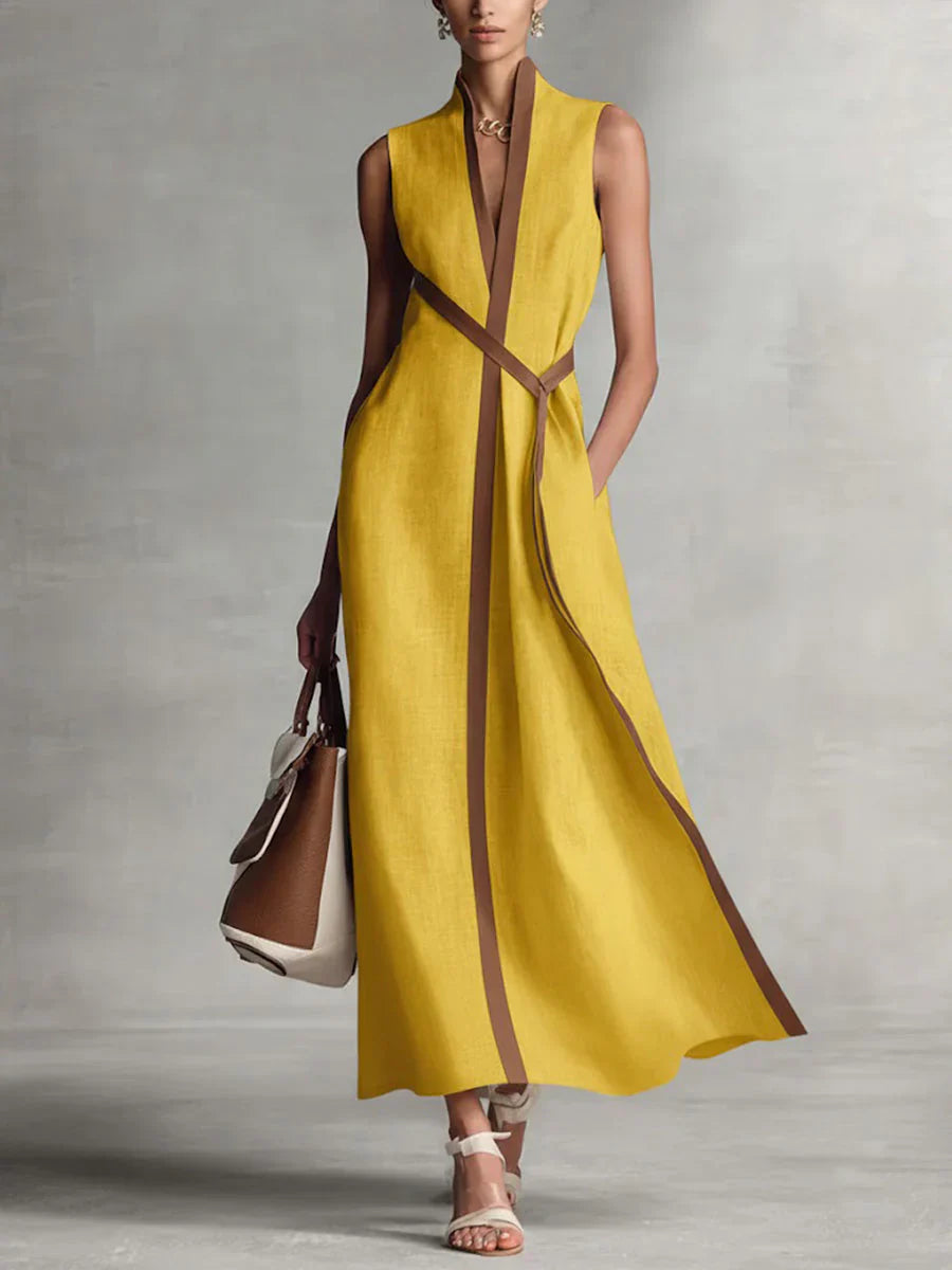 Maram - Vestido Maxi de Lino Sofisticado con Cinturón
