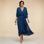 Fabienne - Vestido de Noche Fluido Ajustado de Chifón
