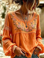 Isra - Blusa Estilo Bohemio Bordada Con Flores
