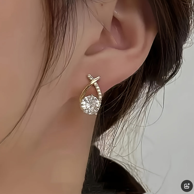 Pendientes Botón Cruz Dorada y Zirconios
