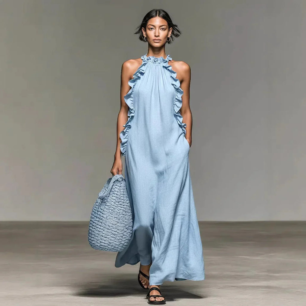 Bluma - Vestido Maxi Bohemio de Algodón con Volantes