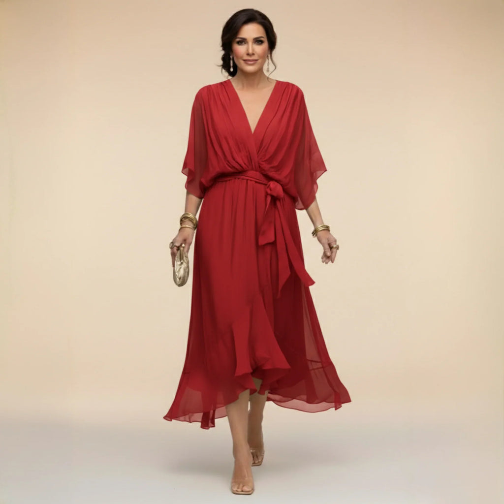 Fabienne - Vestido de Noche Fluido Ajustado de Chifón