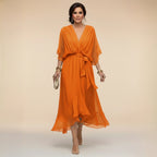 Fabienne - Vestido de Noche Fluido Ajustado de Chifón