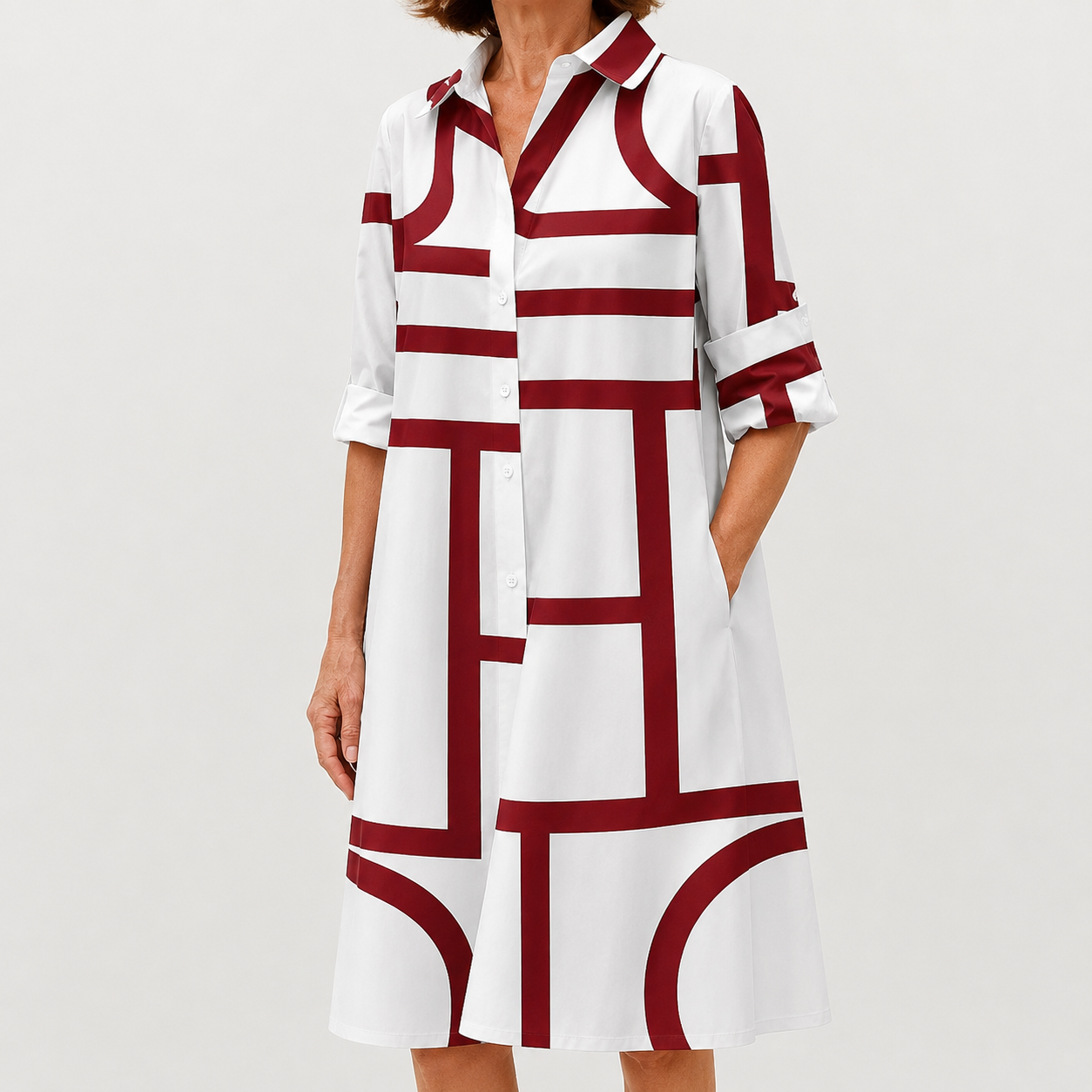 Vestido Camisero Geométrico Burdeos